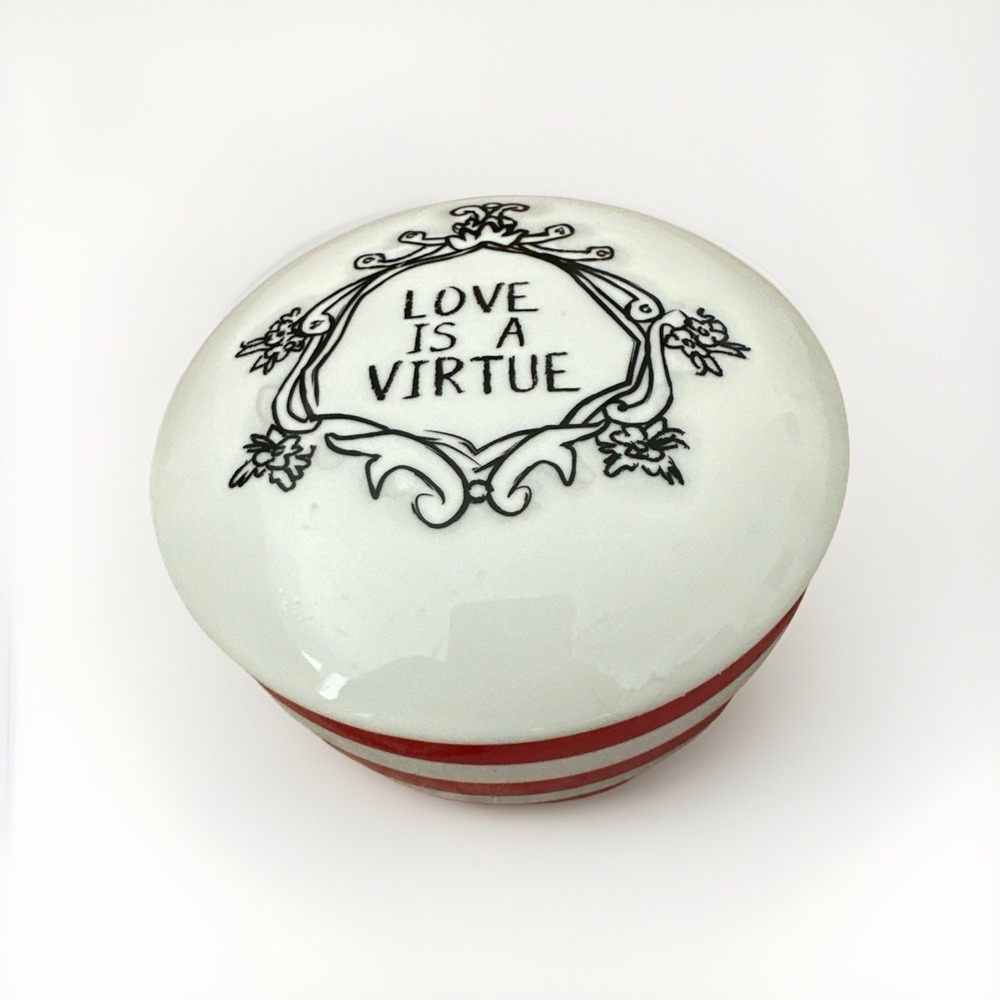 Anthropologie Red & White Stripped "Love Is A Virtue" Lidded Trinket Box